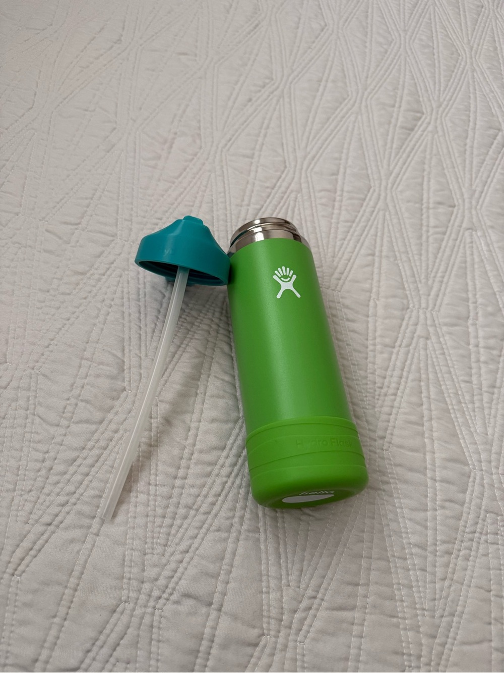 Hydro Flask lime green insulated bottle with teal straw lid